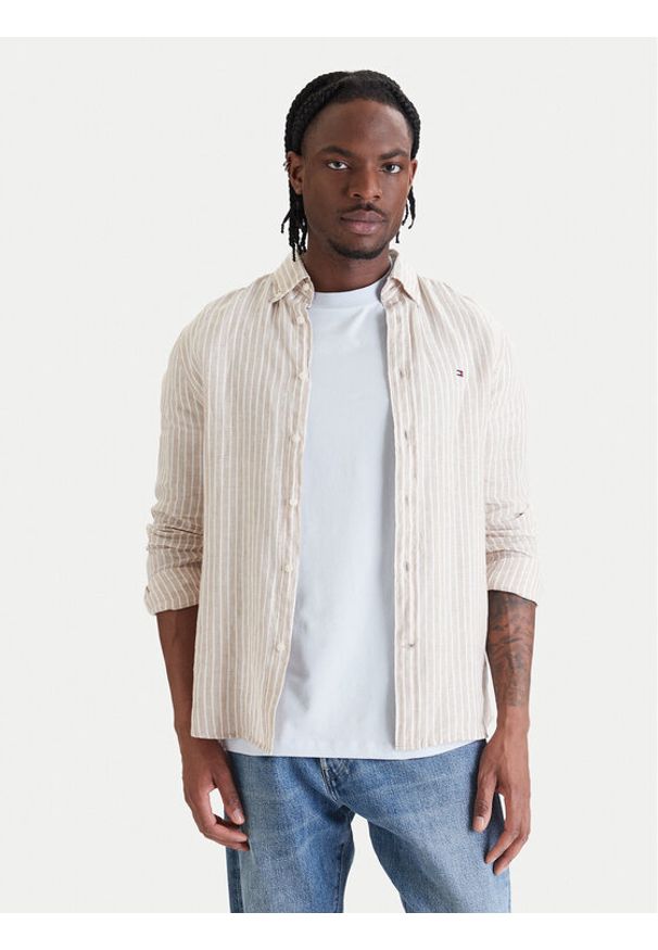 TOMMY HILFIGER - Tommy Hilfiger Koszula Bengal MW0MW42400 Beżowy Regular Fit. Kolor: beżowy. Materiał: len