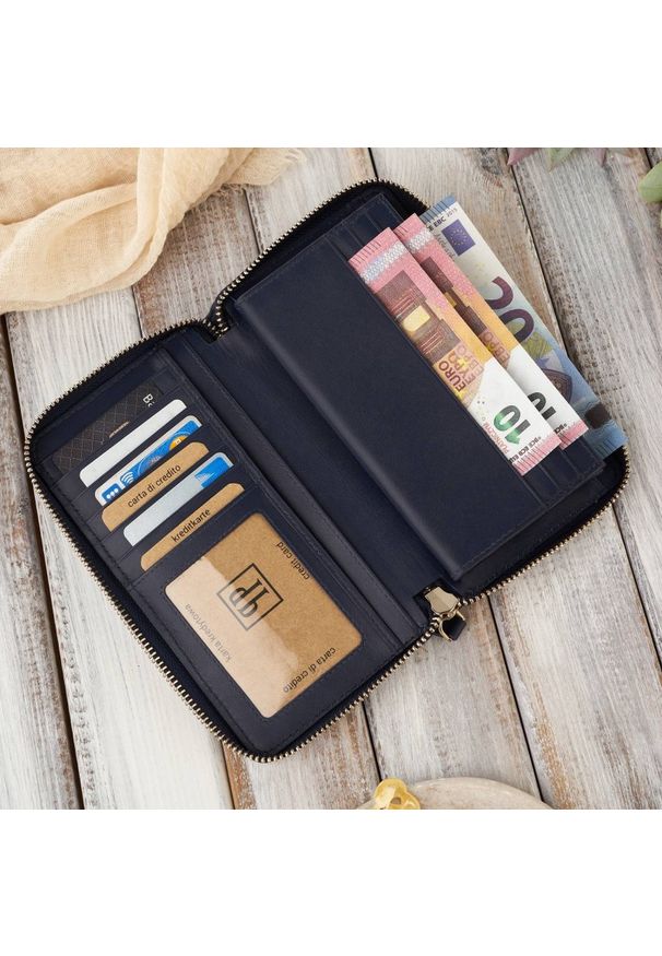 Portfel skórzany PAOLO PERUZZI AV-05-DB granatowy. Kolor: niebieski. Materiał: skóra. Wzór: gładki