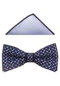 Modini - Niebiesko-granatowa mucha w białe kwiatki A159. Kolor: biały, wielokolorowy, niebieski. Materiał: poliester, tkanina. Wzór: kwiaty. Styl: elegancki #1