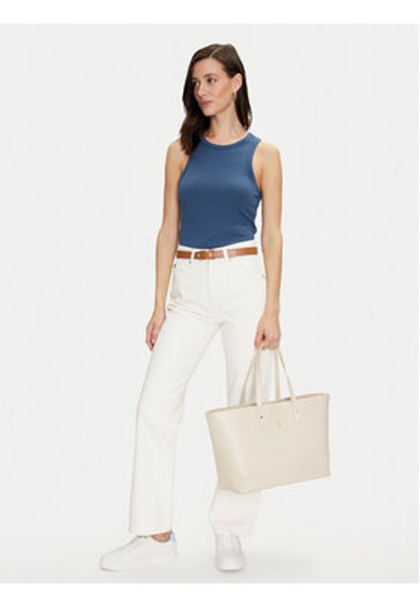 TOMMY HILFIGER - Tommy Hilfiger Top WW0WW38635 Niebieski Slim Fit. Kolor: niebieski. Materiał: wiskoza