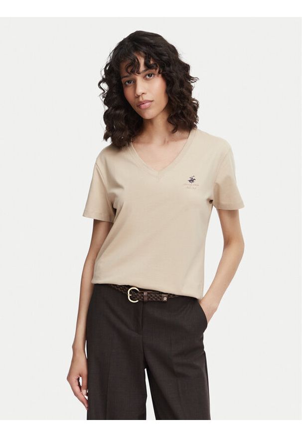 Beverly Hills Polo Club T-Shirt P-SS26W-TS516518 Beżowy Regular Fit. Typ kołnierza: polo. Kolor: beżowy. Materiał: bawełna