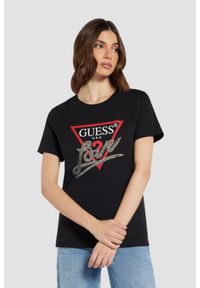 Guess - GUESS Czarny damski t-shirt bawełniany Love Tee, Rozmiar L. Kolor: czarny. Materiał: bawełna #1
