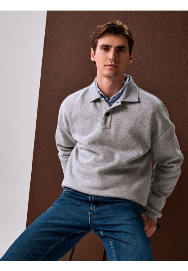 Sinsay - Bluza z kołnierzykiem - szary. Kolor: szary