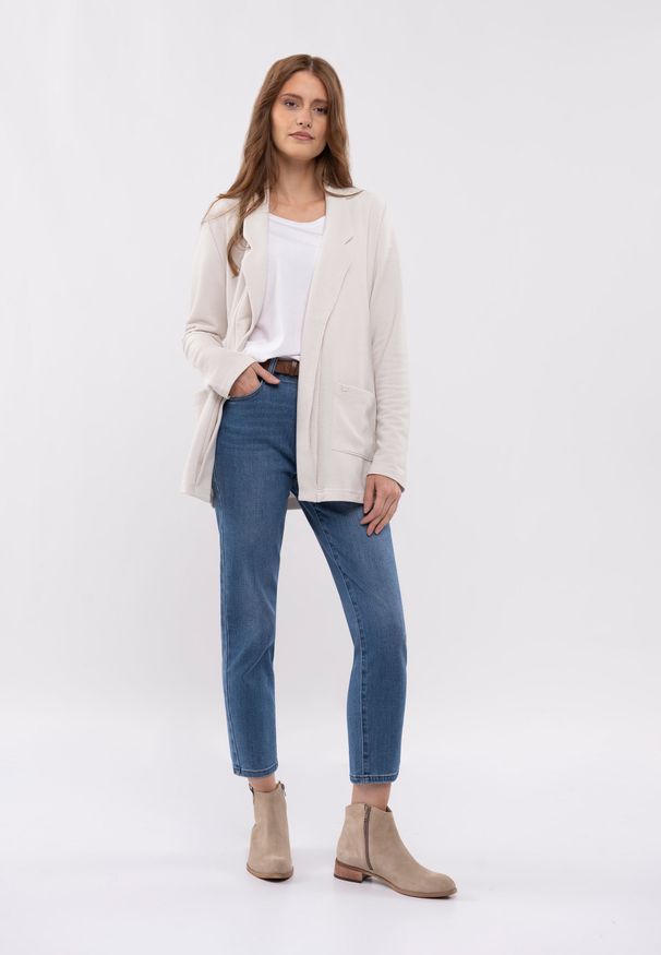 Volcano - Prążkowany żakiet, Slim Fit, JB-MADELINE. Okazja: na co dzień. Kolor: beżowy. Materiał: prążkowany. Wzór: prążki. Styl: sportowy, elegancki, casual