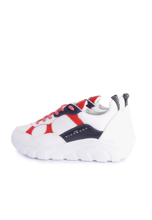 John Richmond Sneakersy "Sport" | 7001 B / Sport | Mężczyzna | Biały, Czerwony. Kolor: biały, czerwony, wielokolorowy. Materiał: materiał, syntetyk, skóra. Wzór: kolorowy
