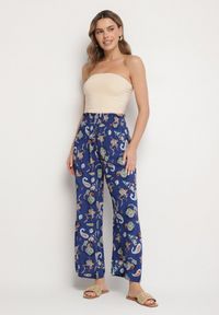 Born2be - Niebieskie Spodnie z Bawełny z w Stylu Boho z Szerokimi Nogawkami i Gumką w Talii Jelvia. Okazja: na co dzień. Kolor: niebieski. Materiał: bawełna. Sezon: lato, wiosna. Styl: boho #5