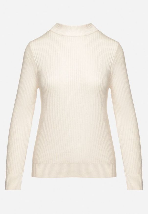 Born2be - Jasnobeżowy Sweter z Wiskozą i Golfem z Elastycznego Prążkowanego Materiału Nikiella. Okazja: na co dzień. Typ kołnierza: golf. Kolor: beżowy. Materiał: materiał, wiskoza, prążkowany. Styl: elegancki, casual, klasyczny