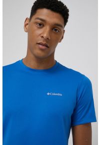 columbia - Columbia T-shirt sportowy Zero Rules gładki. Kolor: niebieski. Materiał: skóra, dzianina, materiał. Wzór: gładki. Styl: sportowy