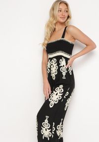 Born2be - Czarno-Beżowy Kombinezon z Wiskozy na Ramiączkach z Marszczoną Górą i Długimi Nogawkami Teseria. Okazja: na co dzień. Kolor: czarny. Materiał: wiskoza. Długość rękawa: na ramiączkach. Długość: długie. Styl: klasyczny, casual, elegancki #6