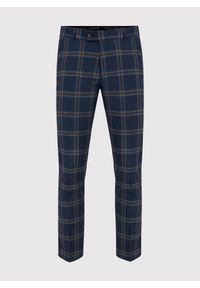 Pako Lorente - PAKO LORENTE – Granatowe spodnie garniturowe w kratę. Kolor: niebieski. Materiał: wełna, poliester, elastan #5