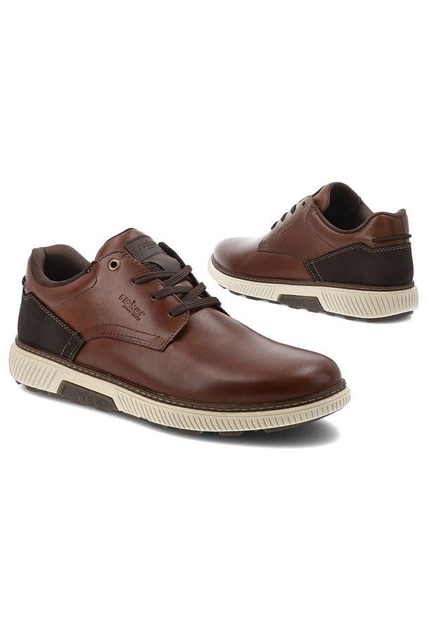 Brązowe Półbuty Rieker Męskie Eleganckie Buty. Okazja: na co dzień, do pracy. Zapięcie: sznurówki. Kolor: brązowy. Materiał: skóra. Styl: elegancki