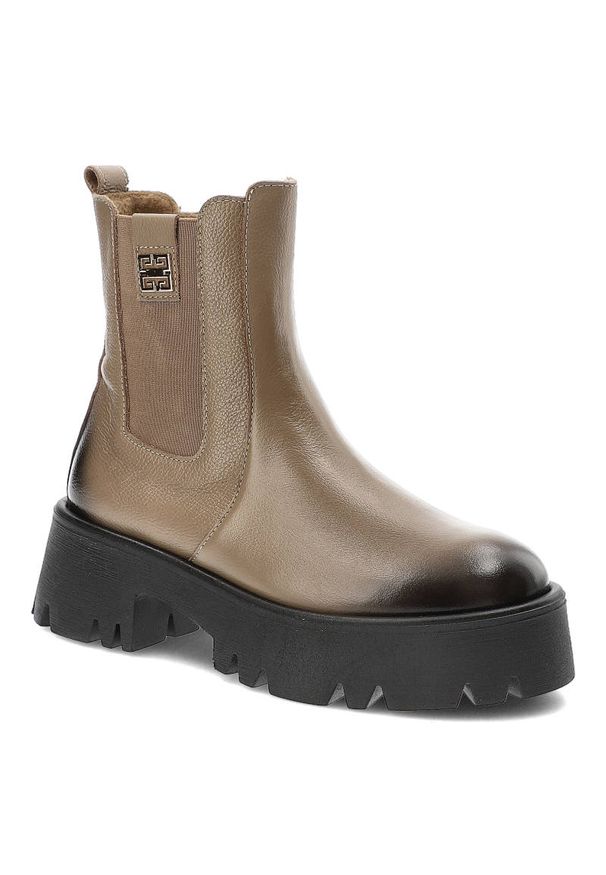 Brązowe Botki Lemar Damskie Modne Skórzane Buty. Kolor: brązowy. Materiał: skóra