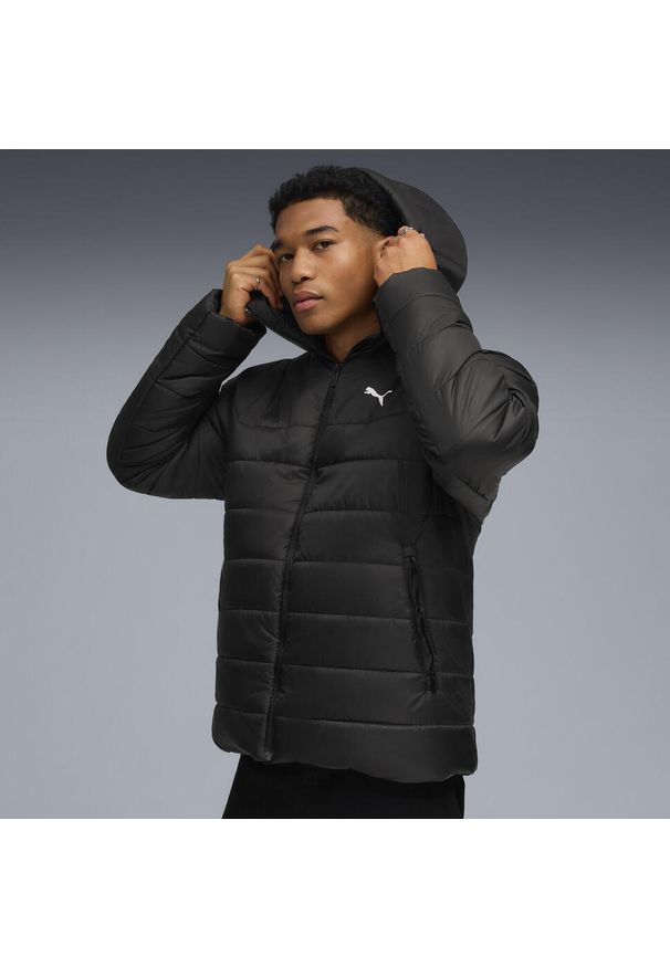 Puma - Męska kurtka wyściełana Essentials z kapturem PUMA. Typ kołnierza: kaptur. Kolor: czarny. Materiał: puch. Sport: turystyka piesza