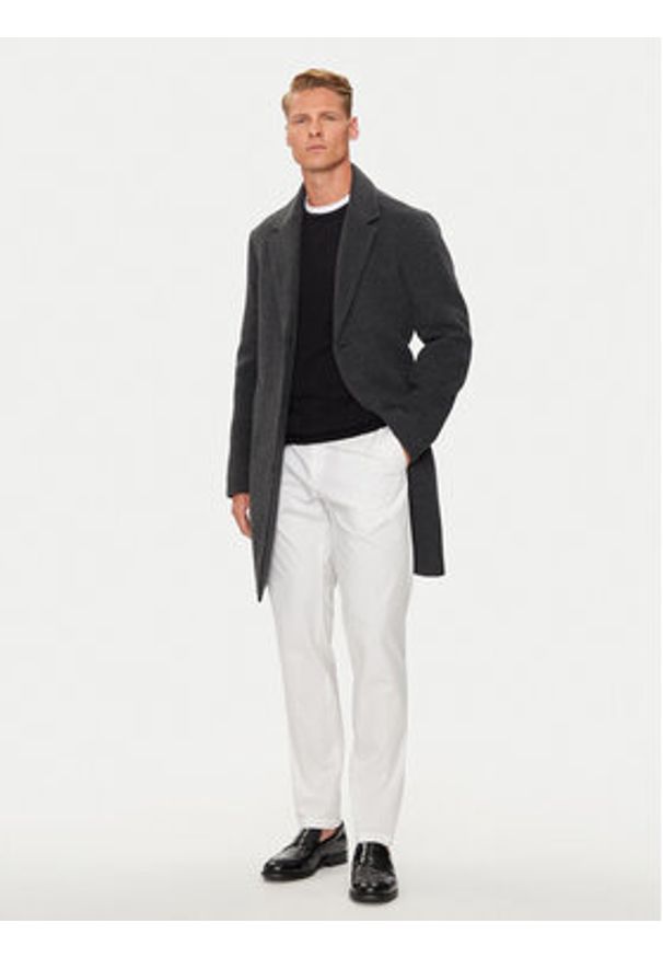 TOMMY HILFIGER - Tommy Hilfiger Płaszcz wełniany MW0MW36611 Szary Regular Fit. Kolor: szary. Materiał: wełna