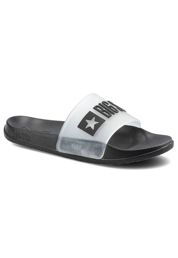 Big-Star - Czarne Klapki Big Star Modne Damskie Buty Na Lato. Okazja: do domu. Kolor: czarny. Wzór: aplikacja. Sezon: lato. Styl: wakacyjny