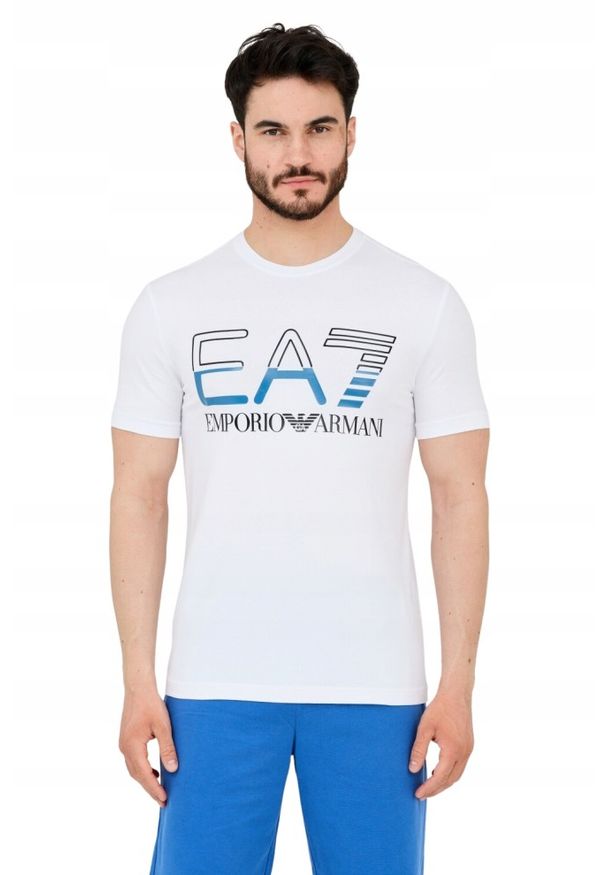 EA7 Emporio Armani - EA7 T-shirt męski biały z dużym czarnym logo, Rozmiar XXL. Kolor: biały