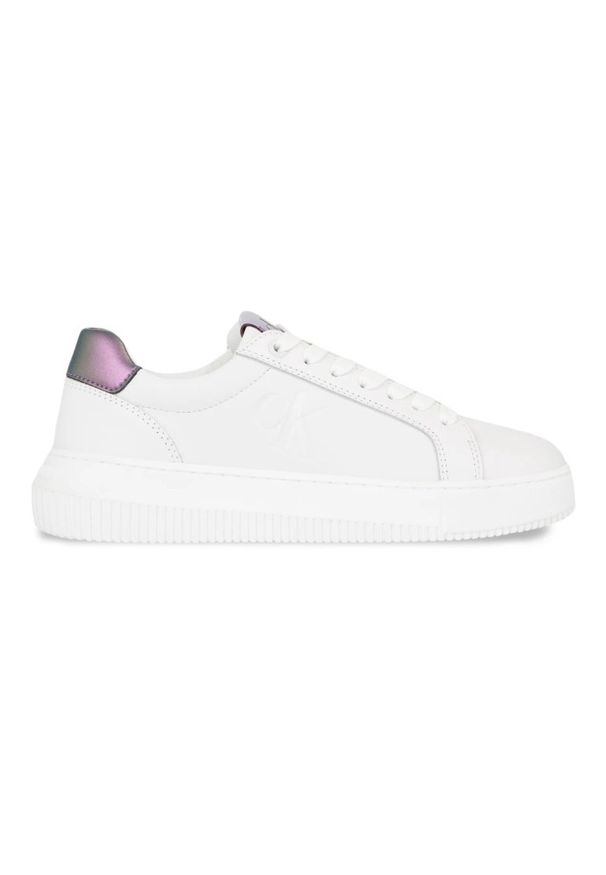 Calvin Klein - CALVIN KLEIN Białe sneakersy. Kolor: biały. Materiał: skóra