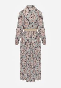 Born2be - Miętowo-Różowa Sukienka z Guzikami i Plecionym Paskiem z Klamrą Aralty. Kolor: miętowy. Długość rękawa: długi rękaw. Sezon: wiosna, lato. Typ sukienki: koszulowe #5