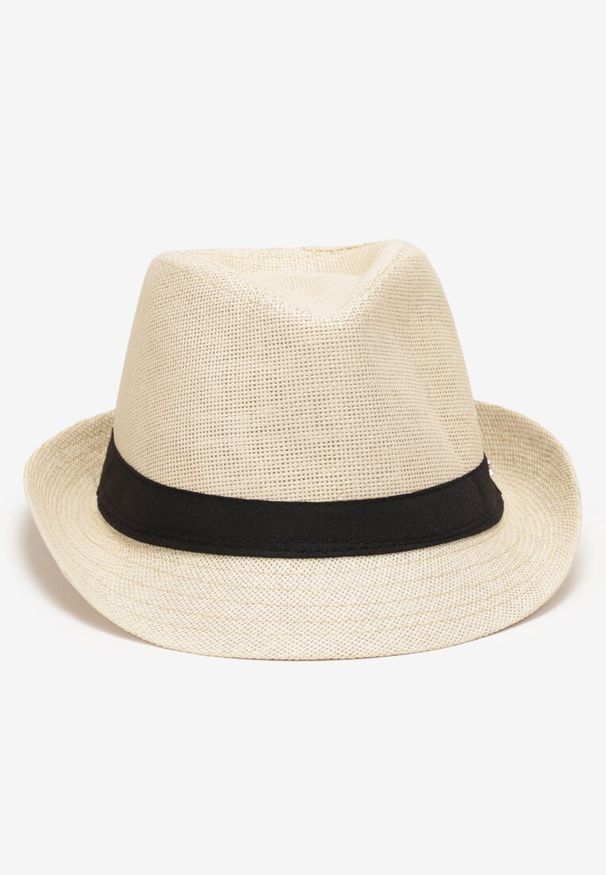 Born2be - Jasnobeżowa Pleciony Kapelusz Fedora z Kontrastową Taśmą Zanatia. Kolor: beżowy