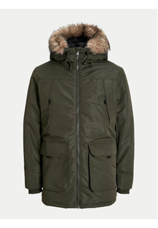 Jack & Jones Parka Construct 12258406 Zielony Regular Fit. Kolor: zielony. Materiał: syntetyk