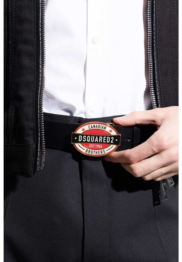 DSQUARED2 Czarny pasek męski ze skóry z owalną klamrą, Rozmiar 85. Kolor: czarny. Materiał: skóra