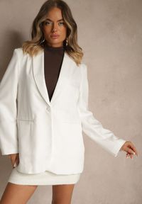 Renee - Biała Jednorzędowa Marynarka z Usztywnionymi Ramionami Avodvira. Okazja: na co dzień. Kolor: biały. Materiał: jeans. Styl: casual #4