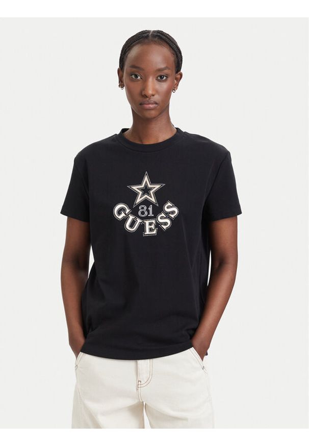 Guess T-Shirt V6YI04 K4268 Czarny Regular Fit. Kolor: czarny. Materiał: bawełna