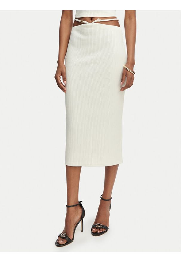 Guess Spódnica ołówkowa E6GD04 KG322 Kremowy Slim Fit. Kolor: kremowy. Materiał: syntetyk