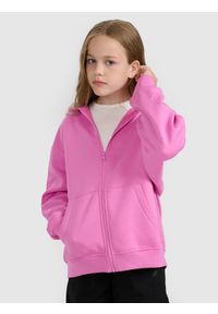 4f - 4F Bluza dresowa rozpinana z kapturem dziewczęca - różowa 158 (12-13 lat). Okazja: na co dzień. Typ kołnierza: kaptur. Kolor: różowy. Materiał: dresówka. Wzór: ze splotem, nadruk, gładki. Sezon: lato. Styl: sportowy, klasyczny, casual #1
