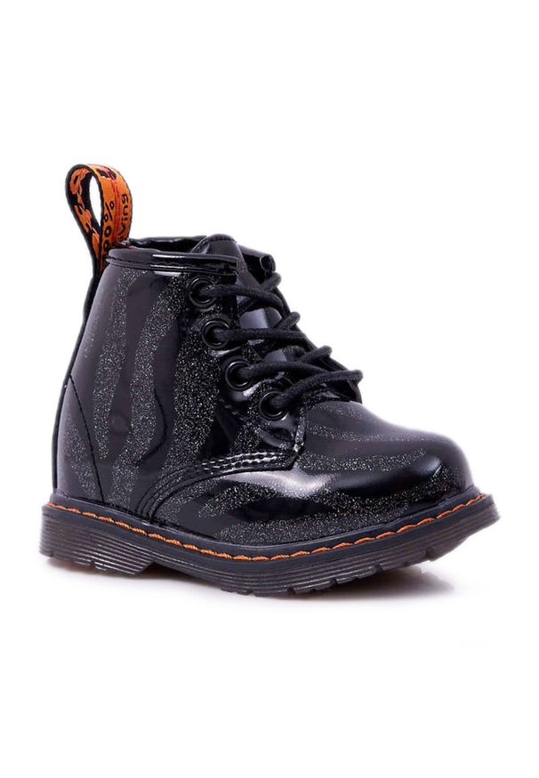 FRROCK Dziecięce Botki Lakierowane z Suwakiem Czarne Omua. Zapięcie: sznurówki. Kolor: czarny. Materiał: lakier. Styl: klasyczny, młodzieżowy, retro
