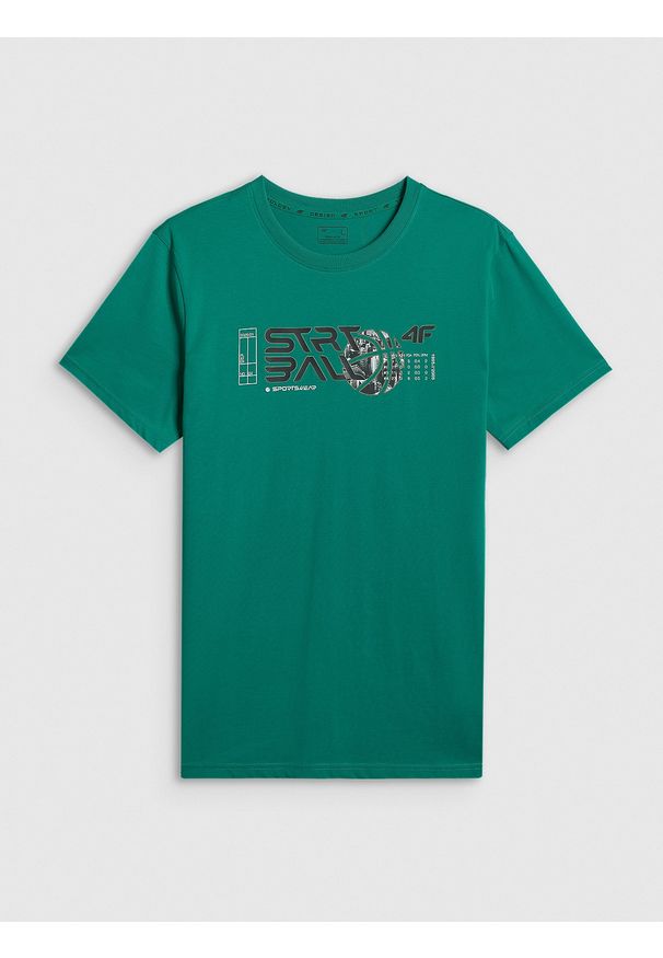 4f - 4F T-shirt regular z nadrukiem męski - zielony 3XL. Okazja: na co dzień. Kolor: zielony. Materiał: bawełna, materiał. Wzór: nadruk. Styl: casual, sportowy