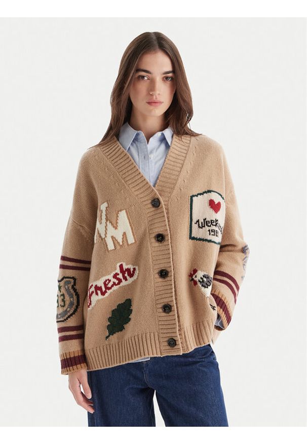 Weekend Max Mara Kardigan Belgio 2525346082 Beżowy Relaxed Fit. Kolor: beżowy. Materiał: wełna