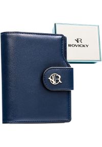 ROVICKY - Granatowy portfel damski ze skóry ekologicznej zamykany na zatrzask i suwak - Rovicky. Kolor: niebieski. Materiał: skóra ekologiczna #1