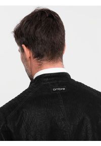 Ombre Clothing - Kurtka męska biker ze stójką w stylu retro – czarna V2. Typ kołnierza: kołnierzyk stójkowy. Kolor: czarny. Materiał: skóra, poliester, materiał. Styl: retro #6