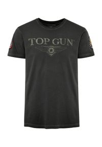 Ochnik - Czarny t-shirt męski bawełniany TOP GUN. Okazja: na co dzień. Kolor: czarny. Materiał: bawełna. Długość rękawa: krótki rękaw. Długość: krótkie. Wzór: nadruk, aplikacja. Styl: casual, klasyczny, elegancki