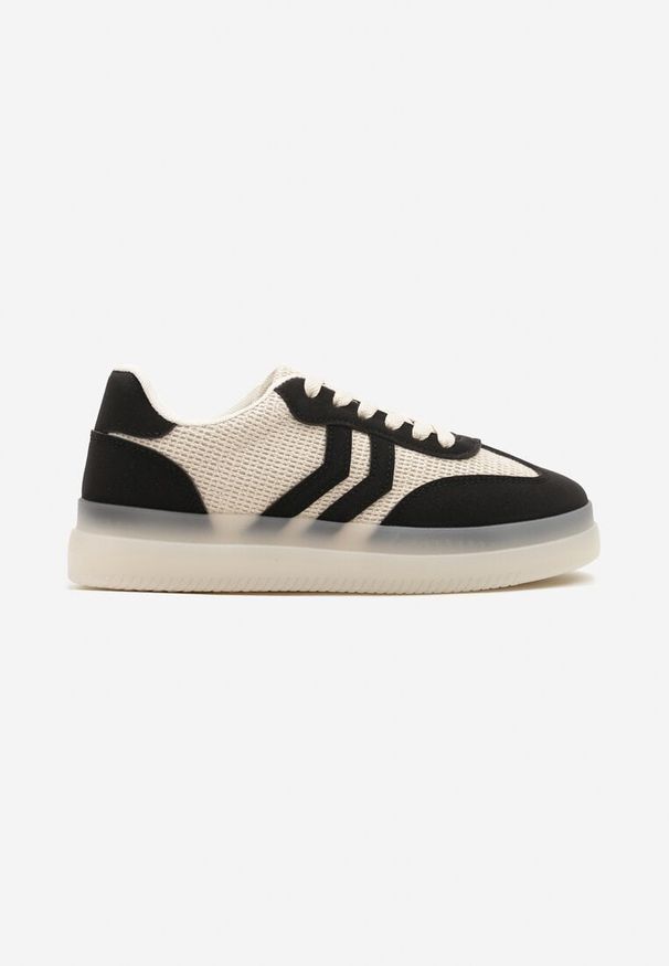 Renee - Czarno-Beżowe Sneakersy Tenisówki Ozdobione Paskami Falovinia. Okazja: na co dzień. Zapięcie: pasek. Kolor: czarny. Materiał: jeans. Wzór: aplikacja