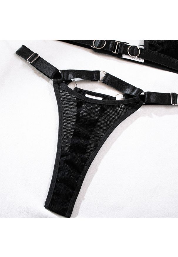 Intica - Biustonosz skrzyżowany z regulowanymi paskami komplet bielizny Jeanine. Kolor: czarny. Materiał: skóra, materiał