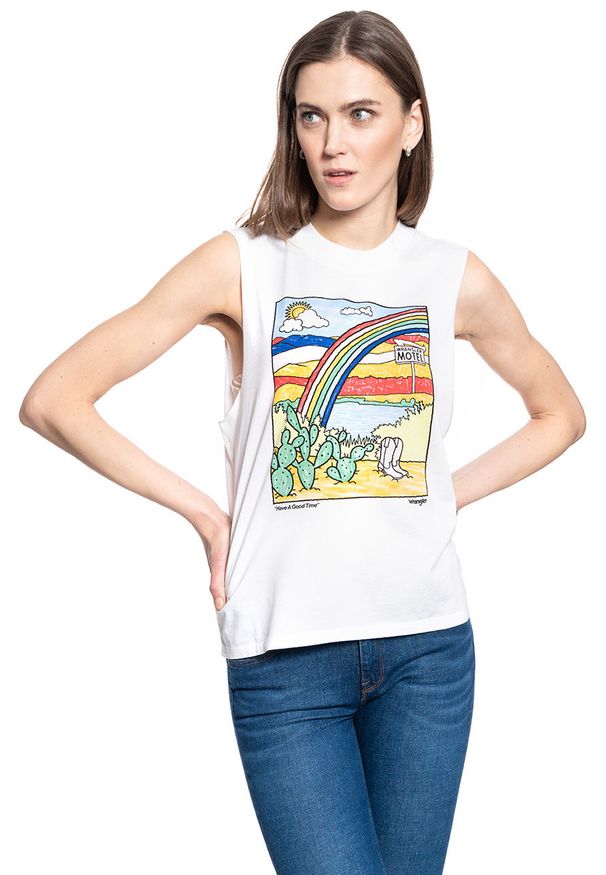 Wrangler - DAMSKI T-SHIRT WRANGLER SLEEVELESS TEE WHITE W7Q6GHX12 112132086
