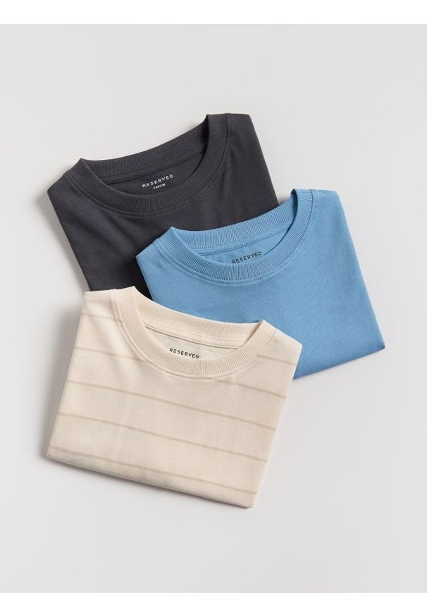 Reserved - Bawełniany t-shirt 3 pack - złamana biel. Materiał: bawełna