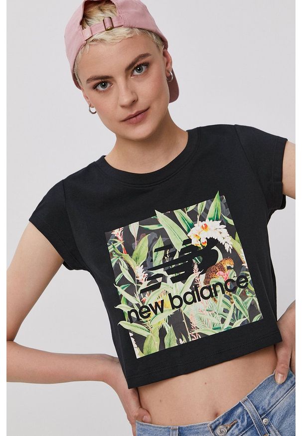 New Balance - T-shirt. Okazja: na co dzień. Kolor: czarny. Wzór: nadruk. Styl: casual