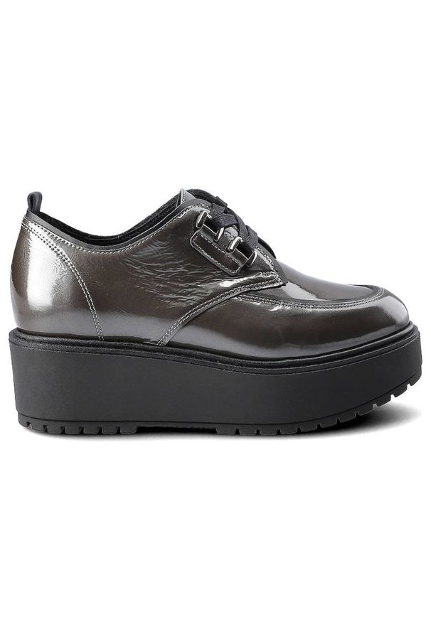 CheBello - Szare Półbuty Chebello Damskie Buty Na Platformie. Zapięcie: sznurówki. Kolor: szary. Materiał: lakier, skóra. Szerokość cholewki: normalna. Obcas: na platformie. Wysokość obcasa: średni