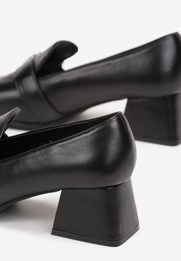 Born2be - Czarne Mokasyny na Słupku z Klamerką w Cyrkonie Tianeta. Kolor: czarny. Obcas: na słupku. Styl: elegancki