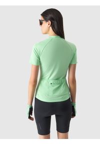 4f - Koszulka rowerowa rozpinana damska - zielona. Kolor: zielony. Materiał: syntetyk, elastan, materiał, włókno, dzianina, skóra. Długość rękawa: krótki rękaw. Długość: krótkie. Wzór: ze splotem, jednolity, gładki. Sport: kolarstwo #2