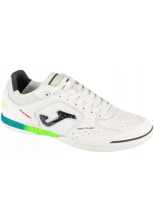 Joma - Męskie Skórzane Halowe Buty Piłkarskie Top Flex. Kolor: biały. Materiał: skóra. Sport: piłka nożna