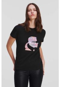 Karl Lagerfeld t-shirt bawełniany kolor czarny. Kolor: czarny. Materiał: bawełna. Długość rękawa: krótki rękaw. Długość: krótkie. Wzór: aplikacja. Styl: klasyczny
