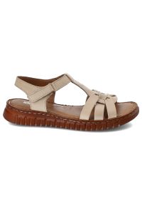 Beżowe Sandały Artiker Modne Obuwie Damskie. Okazja: na plażę, na spacer. Zapięcie: klamry. Kolor: beżowy. Materiał: materiał, guma. Sezon: lato #3