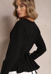 Renee - Czarna Bawełniana Bluza z Ozdobnym Wiązaniem Fanarita. Kolor: czarny. Materiał: bawełna #5