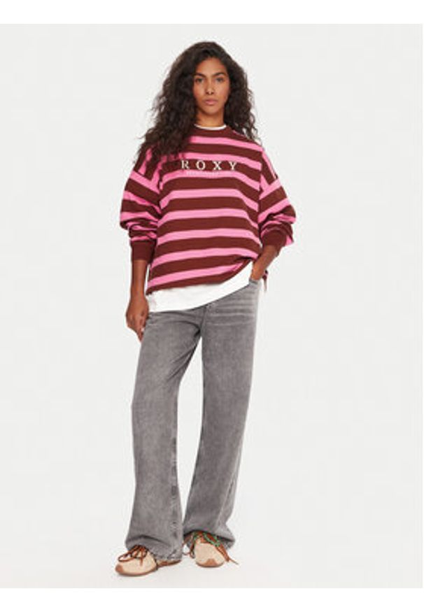 Roxy Bluza Strictly Stripes ERJFT05004 Różowy Oversize. Kolor: różowy. Materiał: bawełna