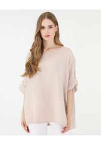 Unisono - LUŹNA MUŚLINOWA BLUZKA 272-2857U BEIGE. Materiał: bawełna