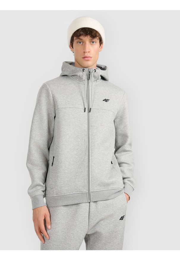 4f - 4F Bluza dresowa rozpinana z kapturem męska - szara XXL. Okazja: na co dzień. Typ kołnierza: kaptur. Kolor: szary. Materiał: dresówka. Styl: klasyczny, casual